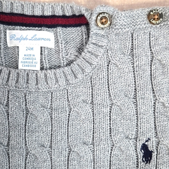 Ralph Lauren Kid's Gray Cable Knit Crewneck Sweater, Size 2y - Picture 1 of 6
